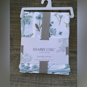 Shabby Chic White Gage Green Floral Cotton Blend Fabric Shower Curtain 72"x72"